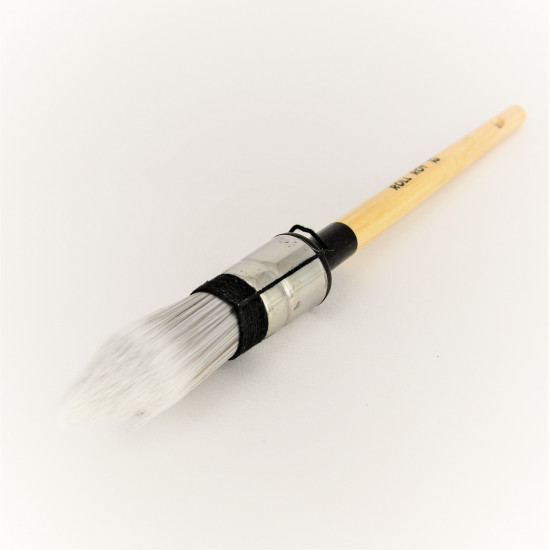 Pointed round brush, white/grey hair, wooden handle, #12