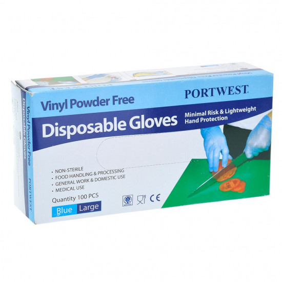 Gloves Vinyl Powder Free Blue 100 pcs ( M )